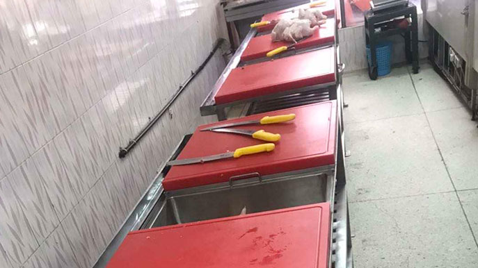 HDPE cutting board in supermarket meat section